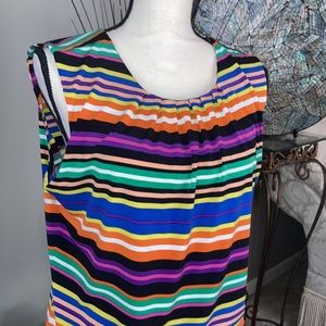 Calvin Klein Black Blue Orange Multicolor Striped Sleeveless Knit Blouse…